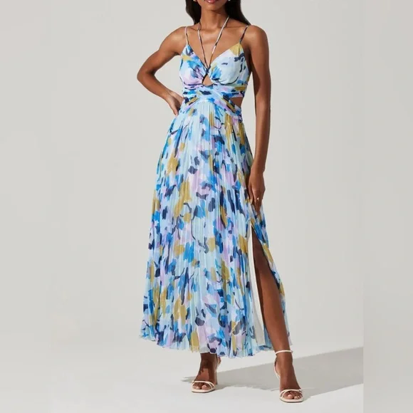 ASTR THE LABEL AQUATE DRESS AQUA BLUE MULTI - Picture 3 of 6